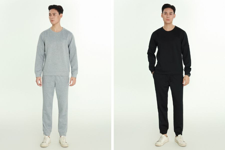 Quần áo nỉ trung niên đơn sắc, form suông